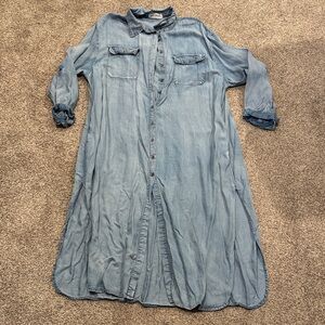 Impressions Light Blue Denim Midi Shirt Dress